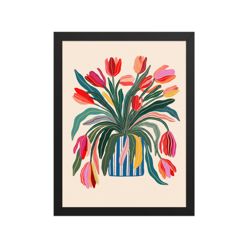 Tulips in Striped Vase Framed Art Print