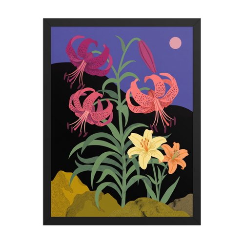 Midnight Lilies Framed Art Print