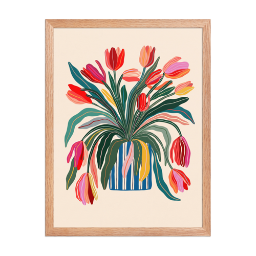 Tulips in Striped Vase Framed Art Print