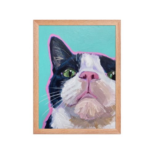 Tuxedo Cat Portrait Framed Art Print