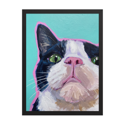 Tuxedo Cat Portrait Framed Art Print