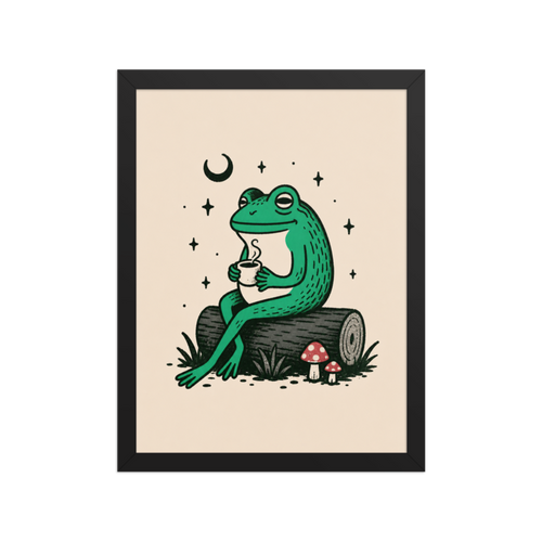 Frog with Coffee Framed Art Print