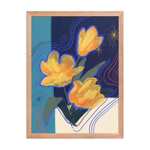 Neon Tulips Framed Art Print