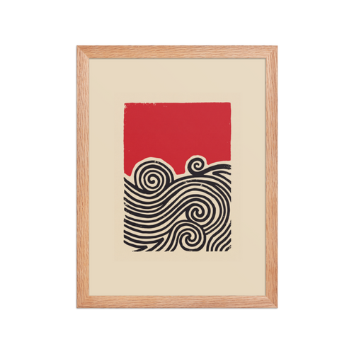 Red Sky Waves Framed Art Print