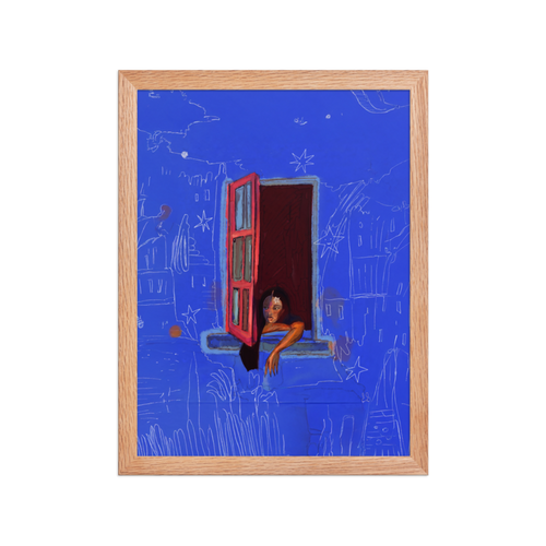 Blue Night Window Framed Art Print