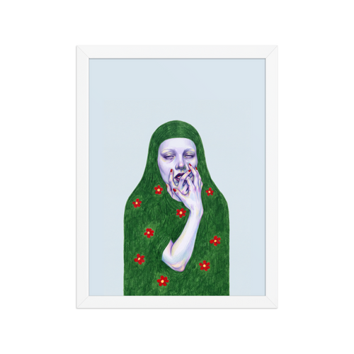 Green Veil with Red Flowers Framed Art Print