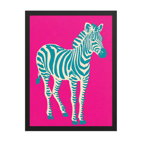 Teal Stripe Zebra Framed Art Print