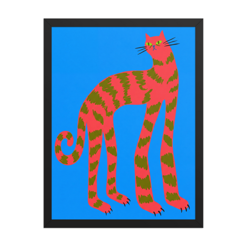 Pink Striped Cat Framed Art Print