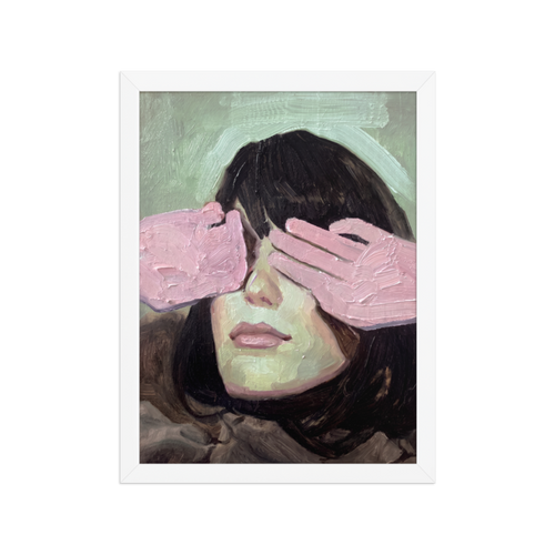 Hands Over Eyes Framed Art Print