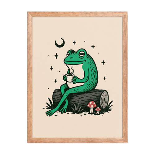 Frog with Coffee Framed Art Print