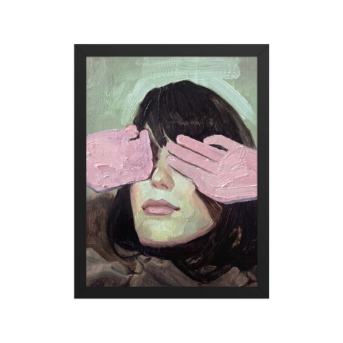 Hands Over Eyes Framed Art Print
