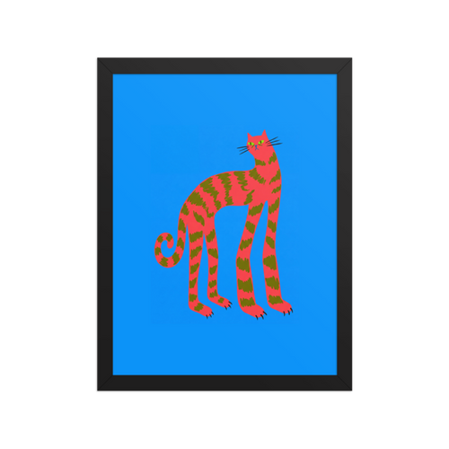 Pink Striped Cat Framed Art Print