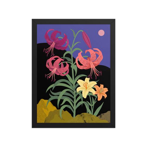 Midnight Lilies Framed Art Print