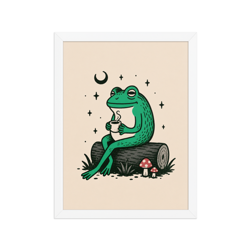 Frog with Coffee Framed Art Print