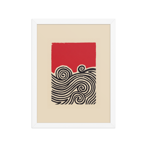 Red Sky Waves Framed Art Print
