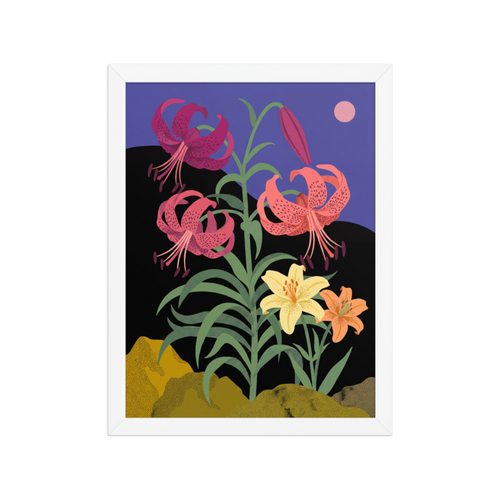 Midnight Lilies Framed Art Print