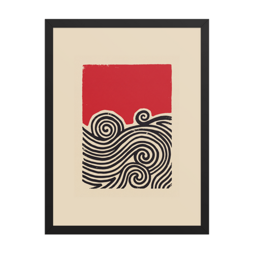 Red Sky Waves Framed Art Print
