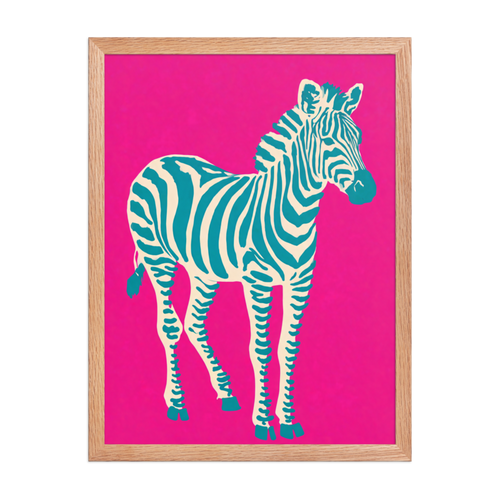 Teal Stripe Zebra Framed Art Print