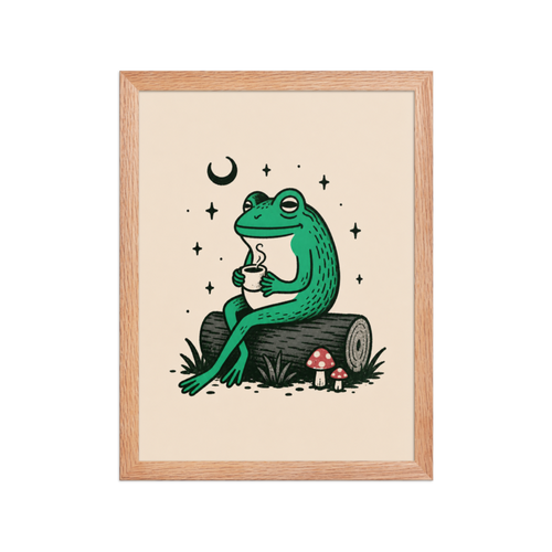 Frog with Coffee Framed Art Print