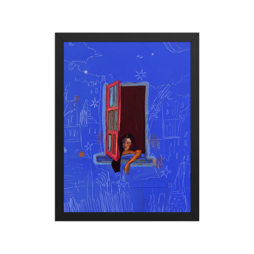 Blue Night Window Framed Art Print