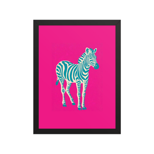 Teal Stripe Zebra Framed Art Print
