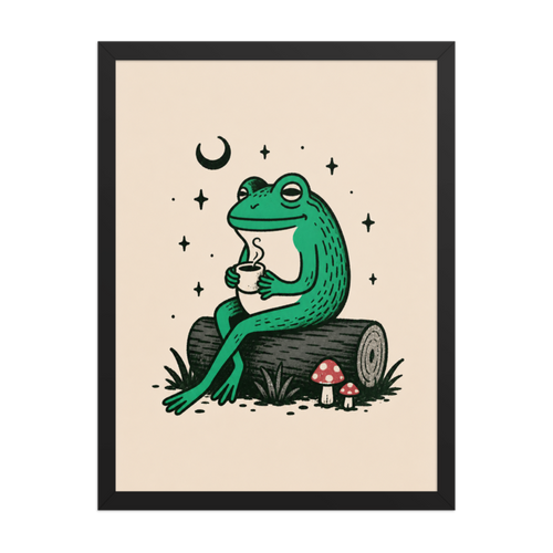 Frog with Coffee Framed Art Print