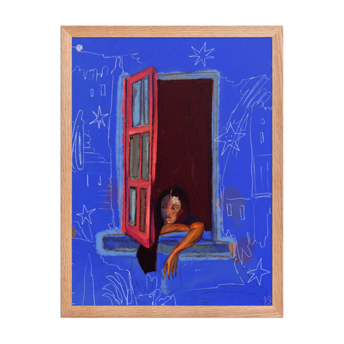 Blue Night Window Framed Art Print