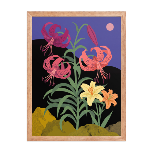 Midnight Lilies Framed Art Print