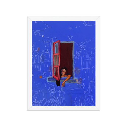 Blue Night Window Framed Art Print