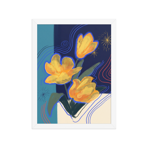 Neon Tulips Framed Art Print