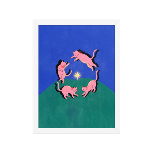 Dancing Cats Circle Framed Art Print