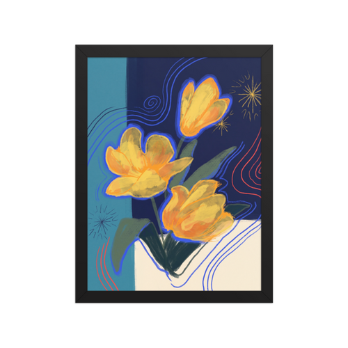 Neon Tulips Framed Art Print