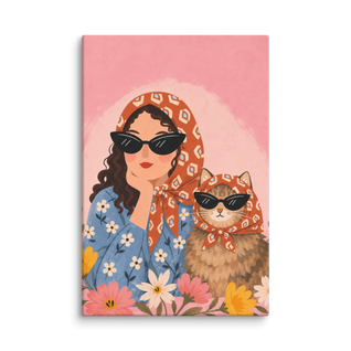 Cat Lady in Scarves Canvas