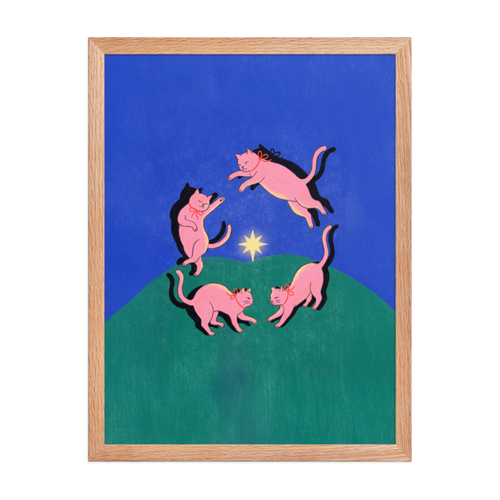 Dancing Cats Circle Framed Art Print