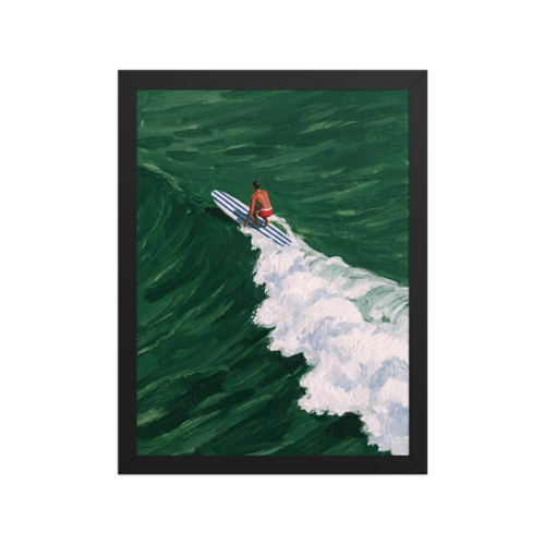 Green Wave Surfer Framed Art Print