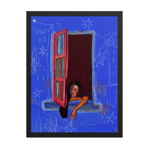 Blue Night Window Framed Art Print