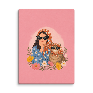 Cat Lady in Scarves Canvas