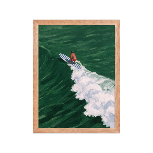 Green Wave Surfer Framed Art Print