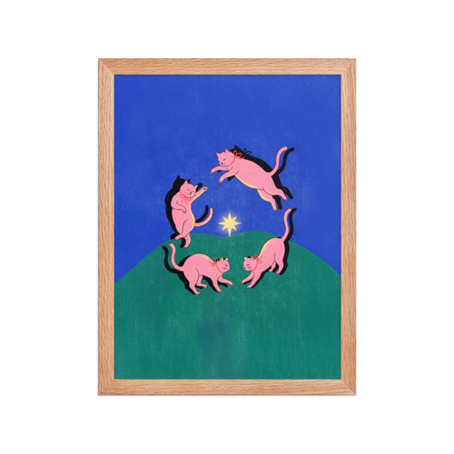 Dancing Cats Circle Framed Art Print