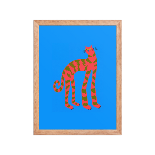 Pink Striped Cat Framed Art Print