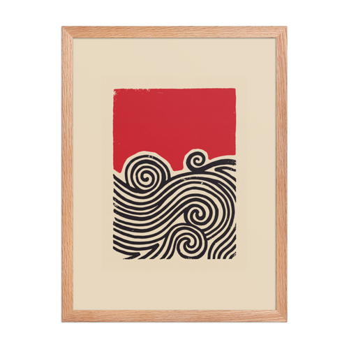Red Sky Waves Framed Art Print