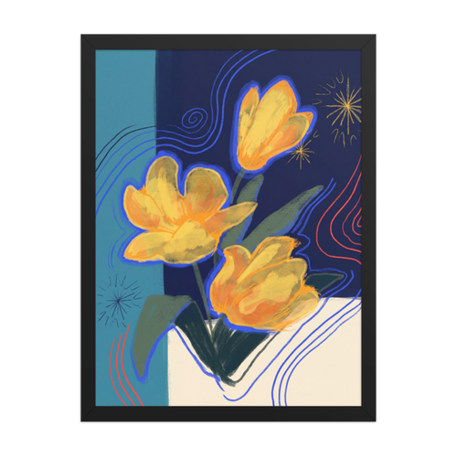 Neon Tulips Framed Art Print