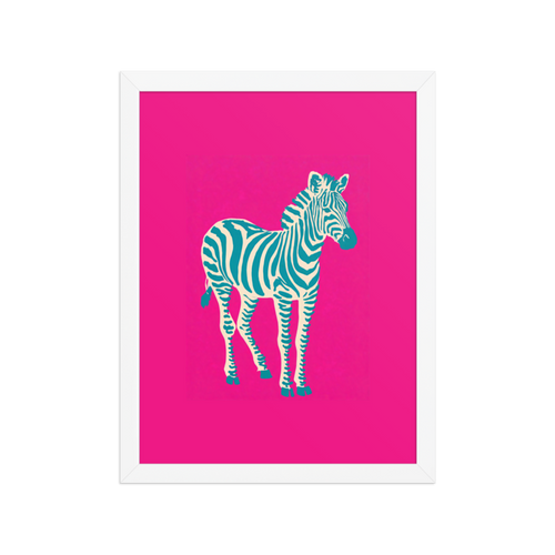 Teal Stripe Zebra Framed Art Print