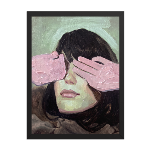 Hands Over Eyes Framed Art Print
