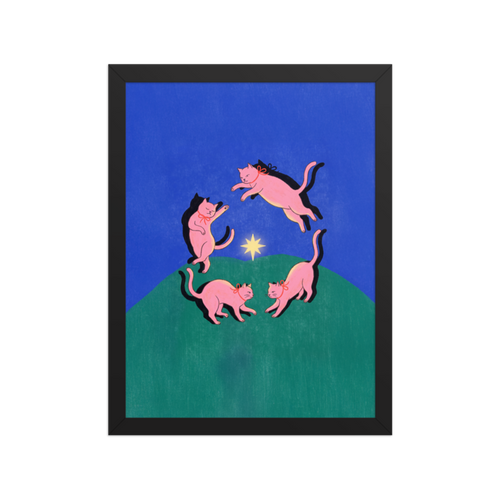 Dancing Cats Circle Framed Art Print
