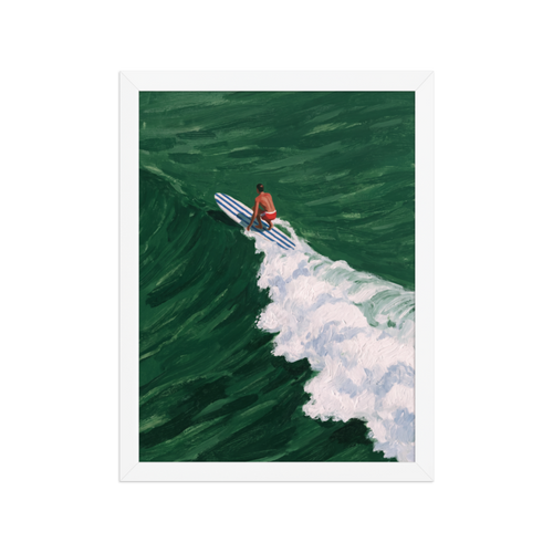 Green Wave Surfer Framed Art Print
