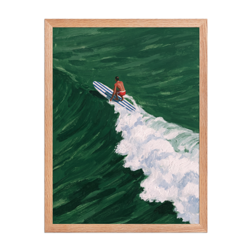 Green Wave Surfer Framed Art Print
