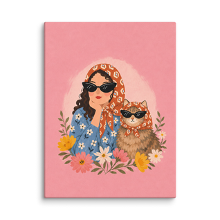Cat Lady in Scarves Canvas