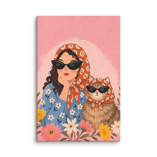 Cat Lady in Scarves Canvas