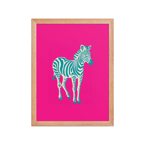 Teal Stripe Zebra Framed Art Print